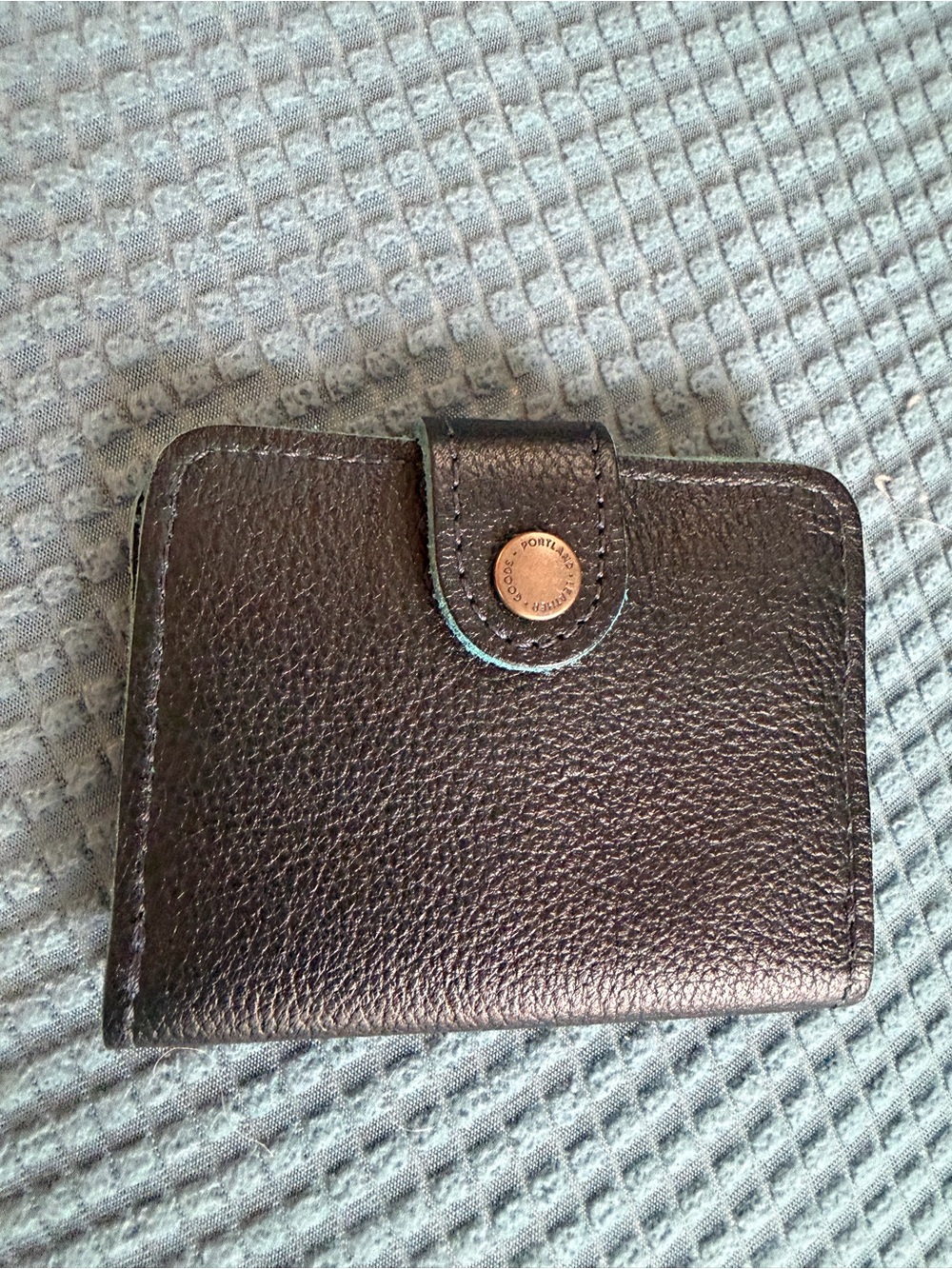 Portland Leather Black Pebbled Leather Wallet with Gold Snap